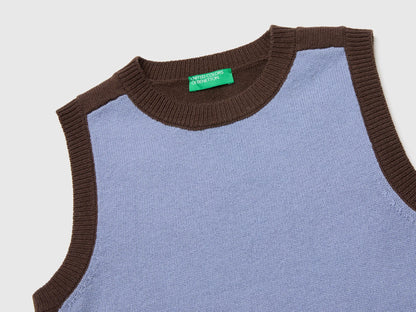 Benetton Sky Blue Women 100% Wool Color Block Knitted Vest SKU: 1M6NE10I1_905 Image 07