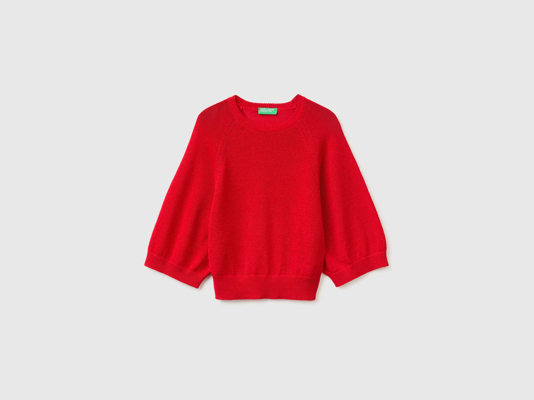 Benetton Red Women Oversized Sweater in Linen Blend SKU: 1MMXD10H6_155 Image 01