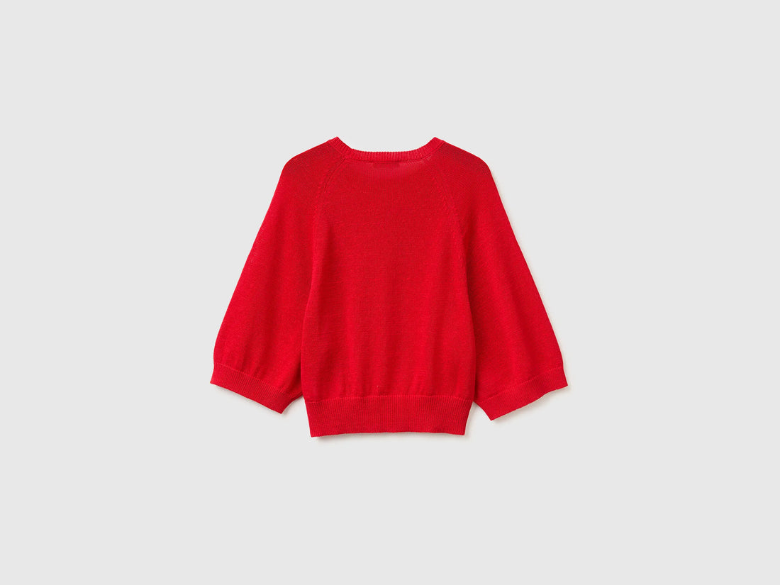 Benetton Red Women Oversized Sweater in Linen Blend SKU: 1MMXD10H6_155 Image 02
