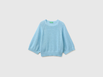 Benetton Light Blue Women Oversized Sweater in Linen Blend SKU: 1MMXD10H6_216 Image 01