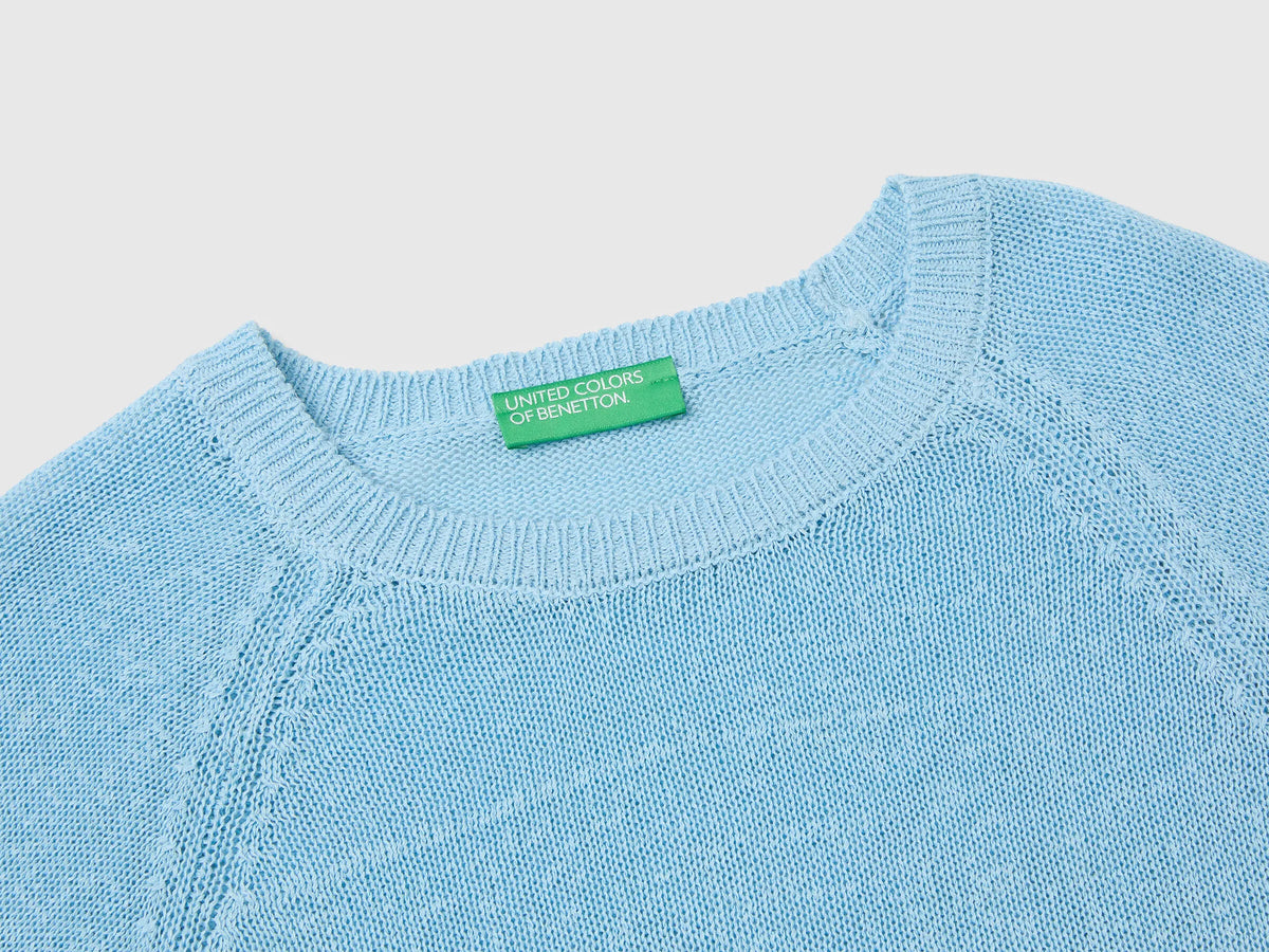 Benetton Light Blue Women Oversized Sweater in Linen Blend SKU: 1MMXD10H6_216 Image 03