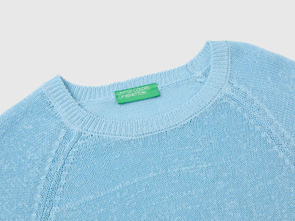 Benetton Light Blue Women Oversized Sweater in Linen Blend SKU: 1MMXD10H6_216 Image 03