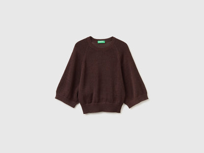 Benetton Brown Women Oversized Sweater in Linen Blend SKU: 1MMXD10H6_33T Image 01