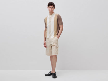 Benetton Beige Men Striped Knit Polo Shirt SKU: 1MQPU301W_152 Image 02
