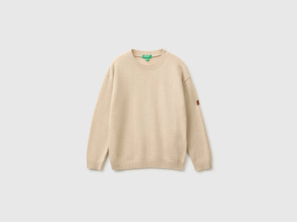Benetton Beige Boys Wool and Viscose Blend Sweater SKU: 1NRHC10AE_14Z Image 01