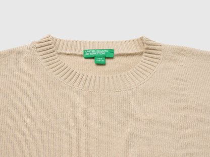 Benetton Beige Boys Wool and Viscose Blend Sweater SKU: 1NRHC10AE_14Z Image 03