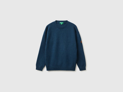 Benetton Dark Blue Boys Wool and Viscose Blend Sweater SKU: 1NRHC10AE_37T Image 01
