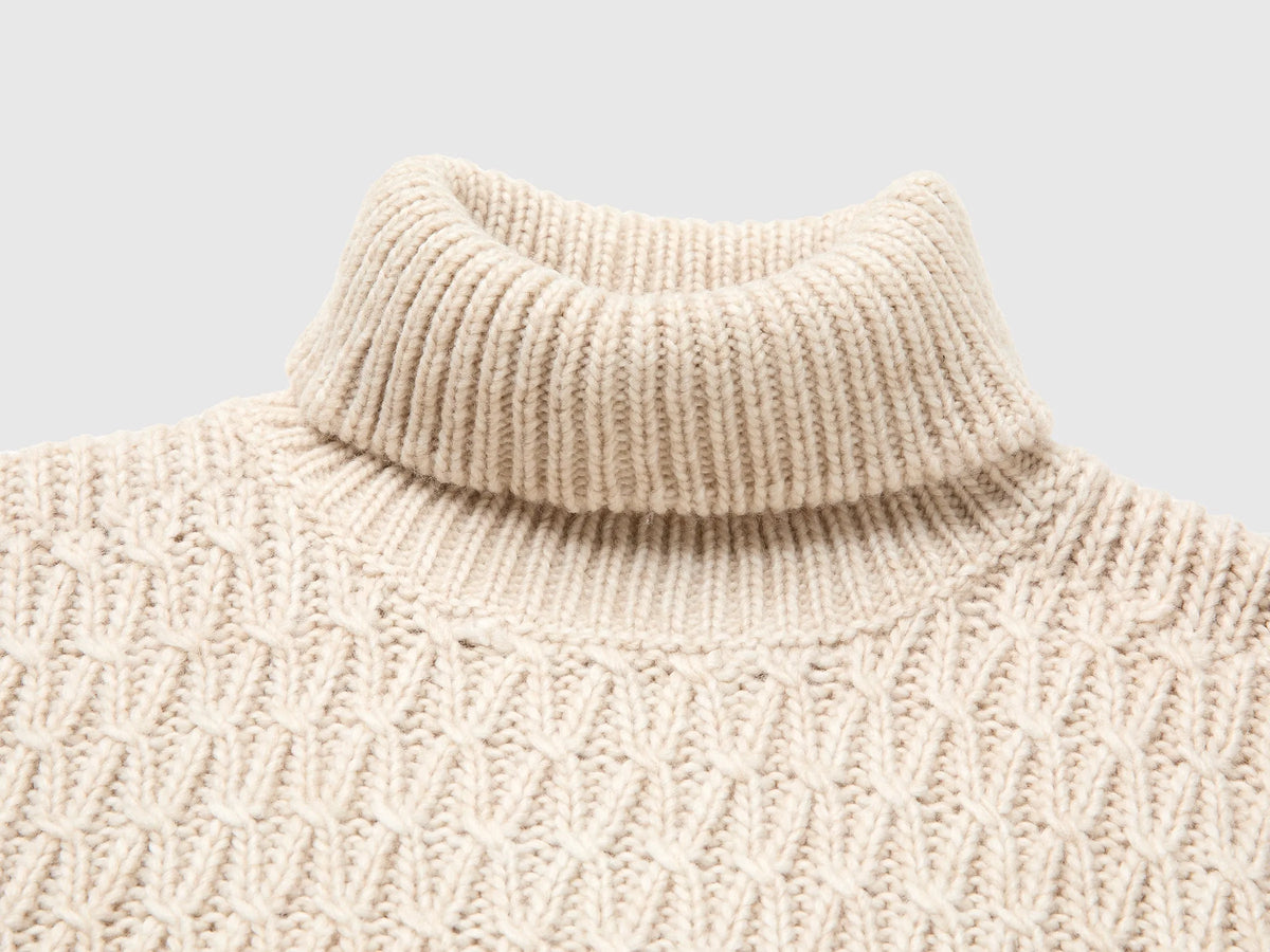 Benetton Creamy White Girls Fringed Jumper in a Wool Blend SKU: 1OEPC200U_901 Image 03