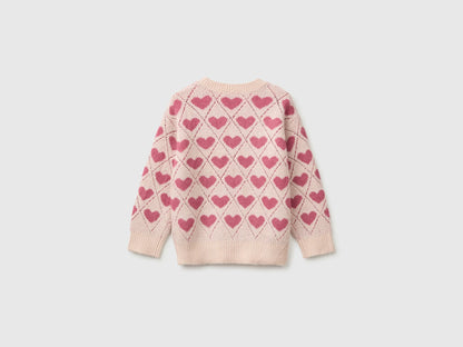 Benetton Soft Pink Girls Sweater with Heart Inlay SKU: 1OHHH103D_902 Image 02