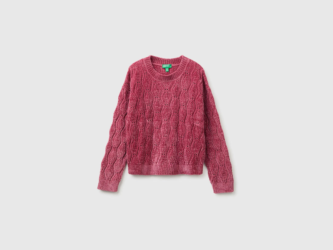 Benetton Fuchsia Girls Chenille Crew Neck Sweater SKU: 1PEUC10AG_2J4 Image 01