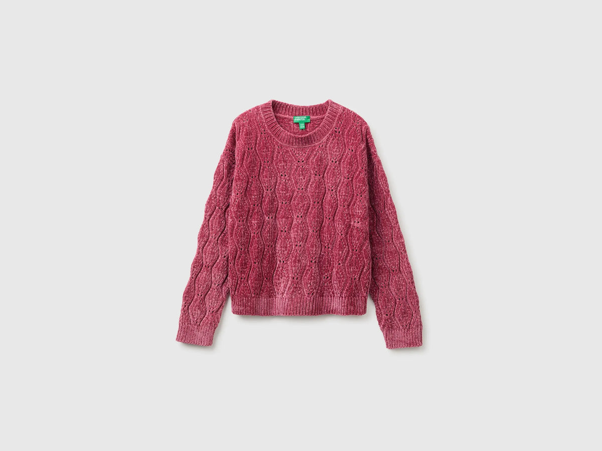 Benetton Fuchsia Girls Chenille Crew Neck Sweater SKU: 1PEUC10AG_2J4 Image 01