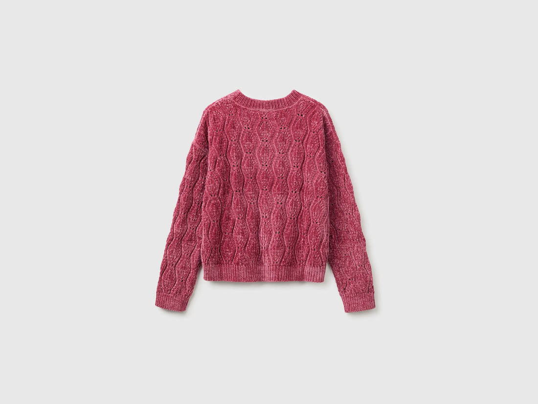 Benetton Fuchsia Girls Chenille Crew Neck Sweater SKU: 1PEUC10AG_2J4 Image 02