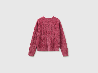 Benetton Fuchsia Girls Chenille Crew Neck Sweater SKU: 1PEUC10AG_2J4 Image 02