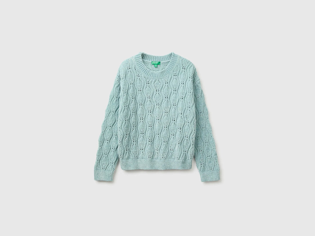 Benetton Aqua Girls Chenille Crew Neck Sweater SKU: 1PEUC10AG_31A Image 01
