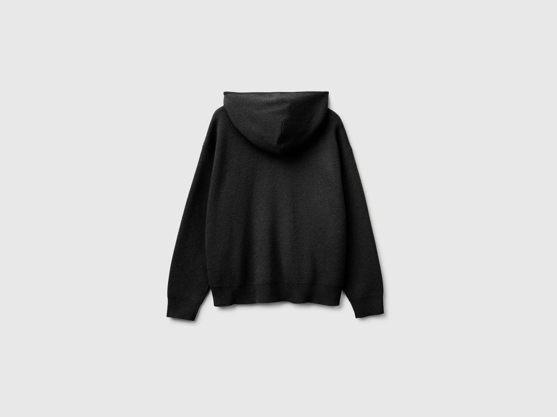 Benetton Black Women Zip-Up Hooded Jumper in a Wool and Cashmere Blend SKU: 1S9ZD502Z_100 Image 02