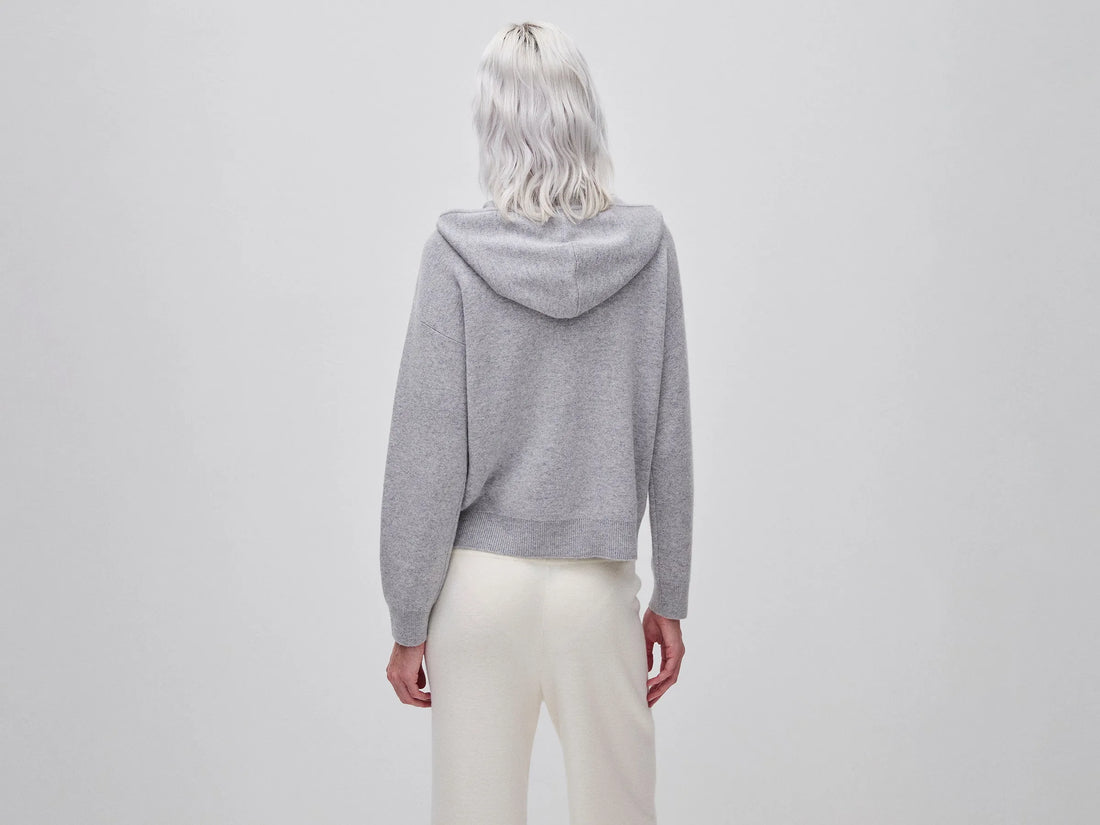 Benetton Light Gray Women Zip-Up Hooded Jumper in a Wool and Cashmere Blend SKU: 1S9ZD502Z_501 Image 02