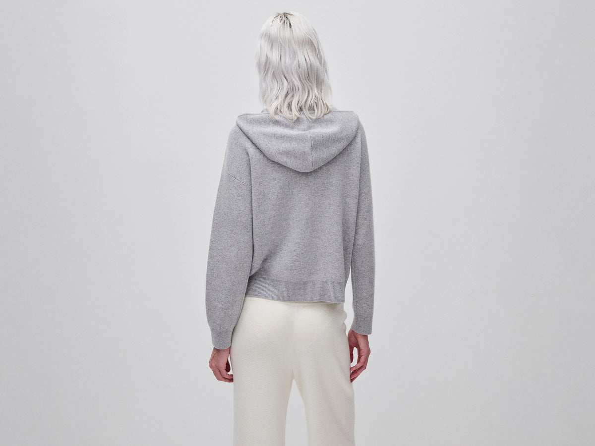 Benetton Light Gray Women Zip-Up Hooded Jumper in a Wool and Cashmere Blend SKU: 1S9ZD502Z_501 Image 02