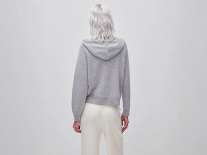 Benetton Light Gray Women Zip-Up Hooded Jumper in a Wool and Cashmere Blend SKU: 1S9ZD502Z_501 Image 02