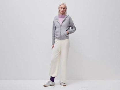 Benetton Light Gray Women Zip-Up Hooded Jumper in a Wool and Cashmere Blend SKU: 1S9ZD502Z_501 Image 03