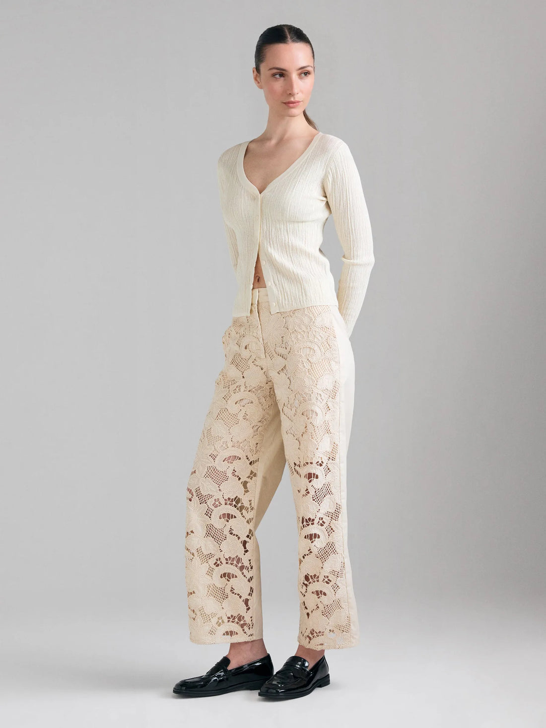 Sisley Creamy white Women Ribbed Cardigan SKU: 1U3RL603S_00V Image 01