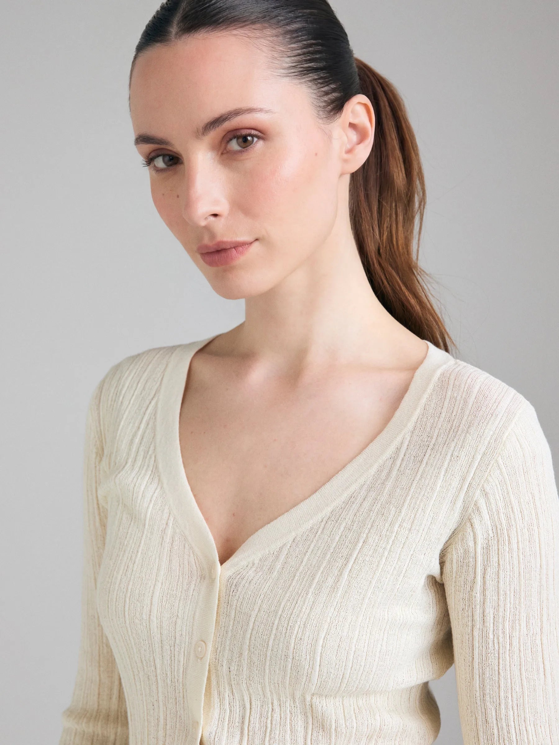 Sisley Creamy white Women Ribbed Cardigan SKU: 1U3RL603S_00V Image 04