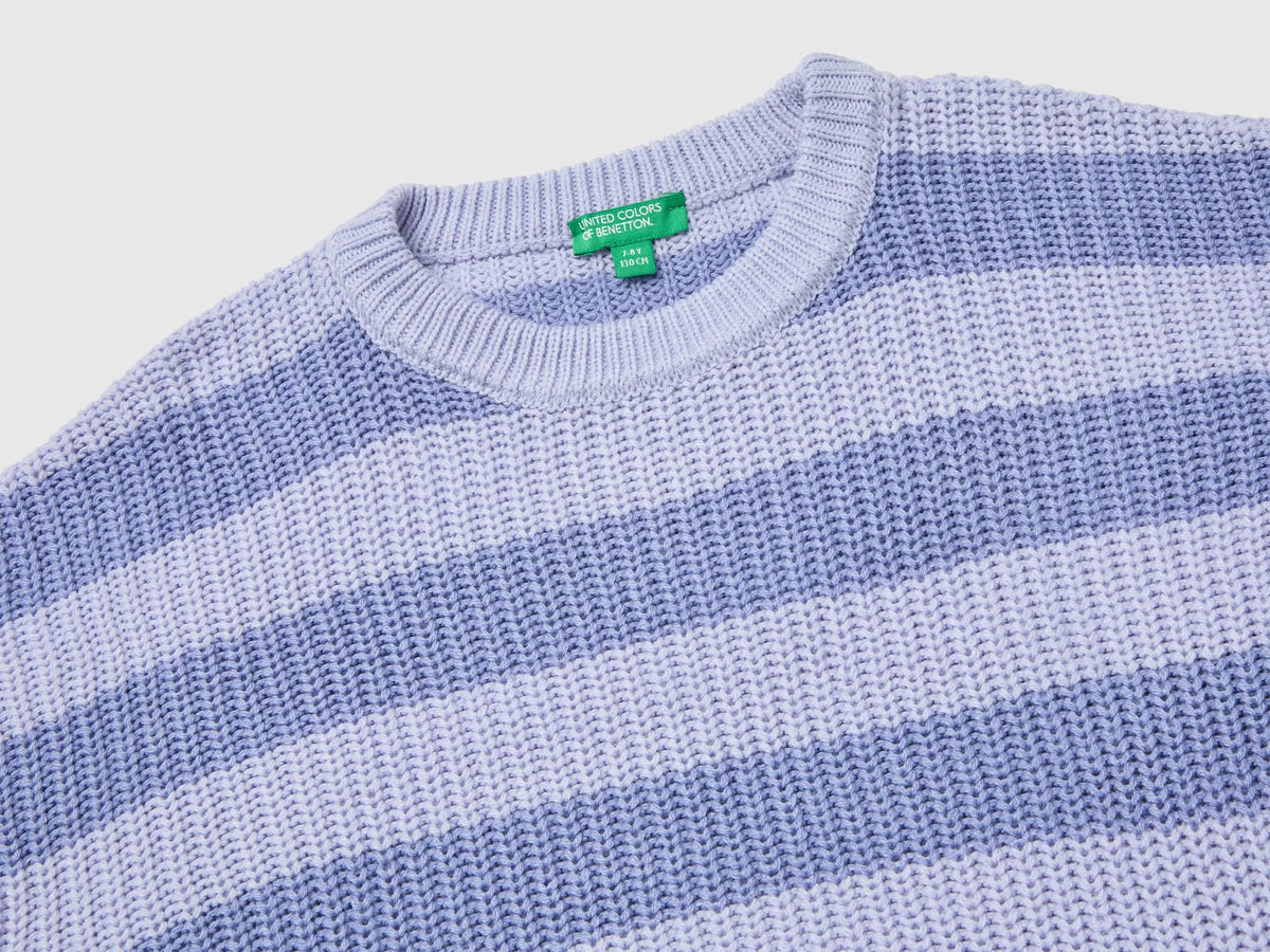 Benetton Lavender Girls Two-Tone Striped Sweater SKU: 1UWVQ10AF_902 Image 03