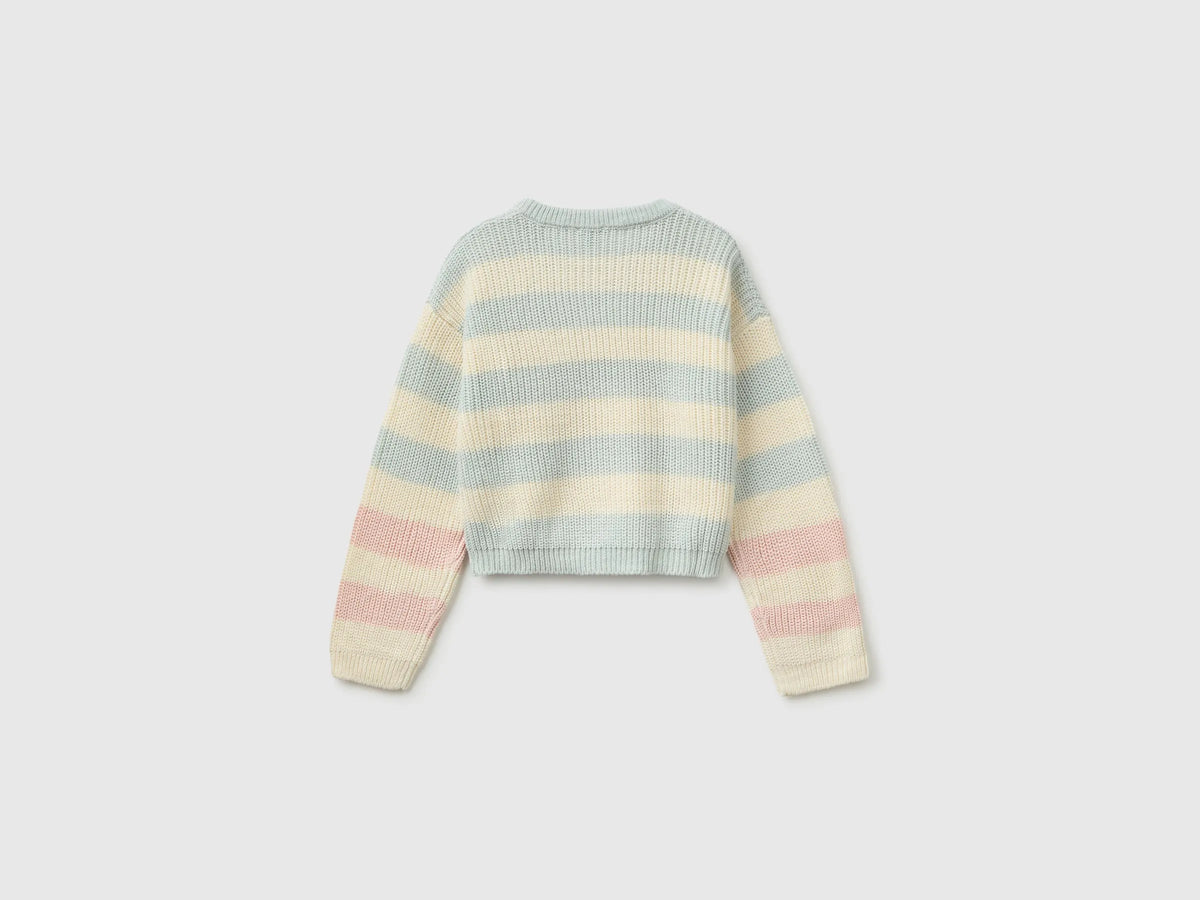 Benetton Soft Pink Girls Two-Tone Striped Sweater SKU: 1UWVQ10AF_904 Image 02