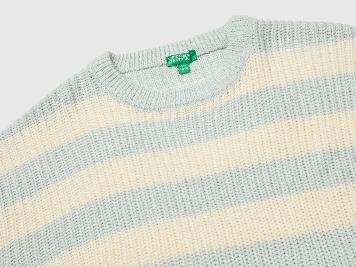Benetton Soft Pink Girls Two-Tone Striped Sweater SKU: 1UWVQ10AF_904 Image 03