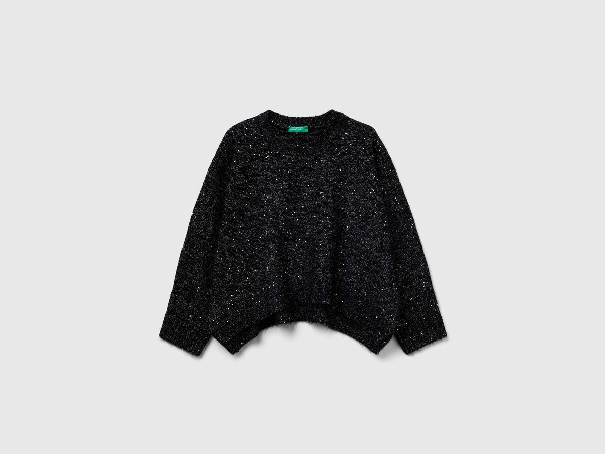Benetton_Black_Sweater in Wool and Lurex Blend_1VPUC108V_100_01
