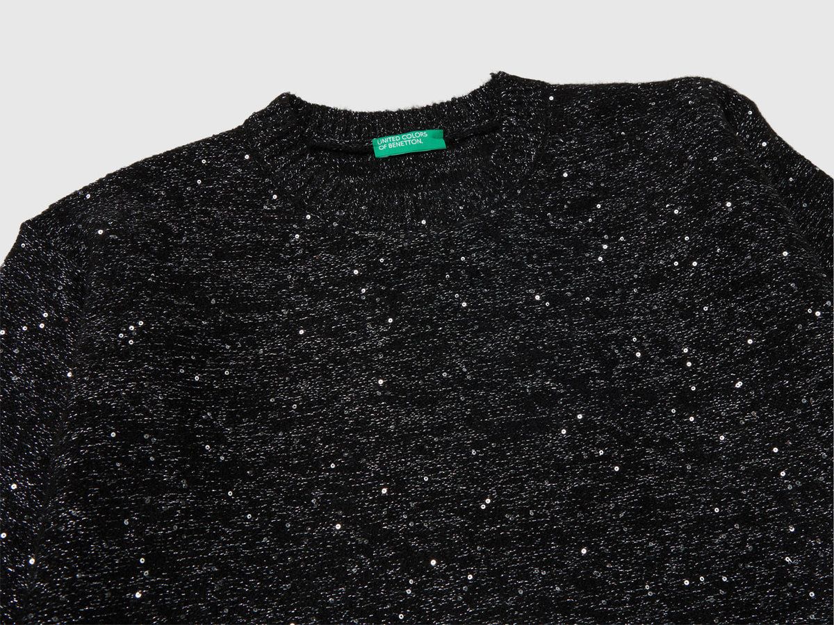 Benetton_Black_Sweater in Wool and Lurex Blend_1VPUC108V_100_03