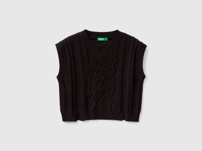 Benetton Black Girls Knit Vest SKU: 1WUAC400I_100 Image 01