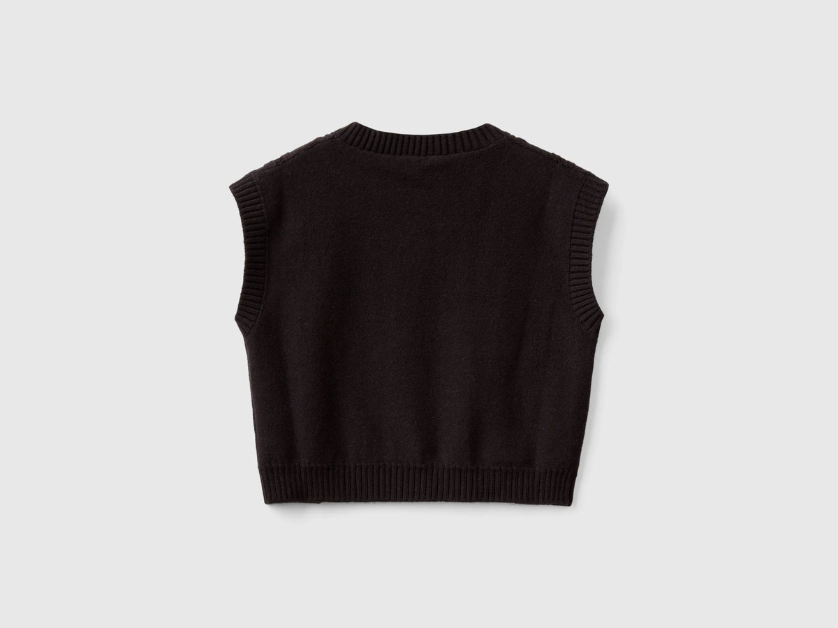 Benetton Black Girls Knit Vest SKU: 1WUAC400I_100 Image 02