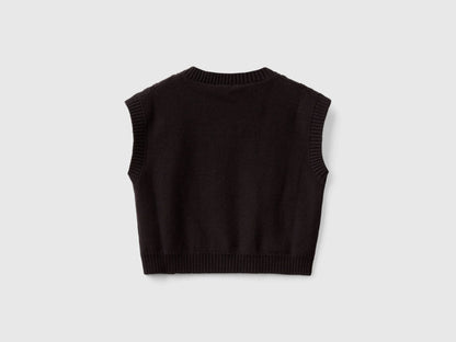 Benetton Black Girls Knit Vest SKU: 1WUAC400I_100 Image 02
