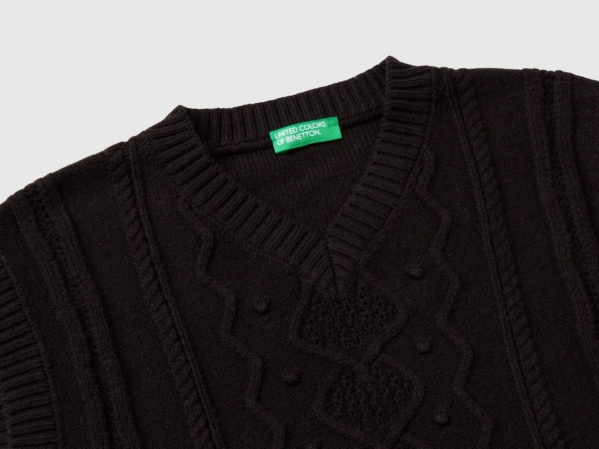 Benetton Black Girls Knit Vest SKU: 1WUAC400I_100 Image 03