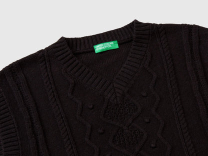 Benetton Black Girls Knit Vest SKU: 1WUAC400I_100 Image 03