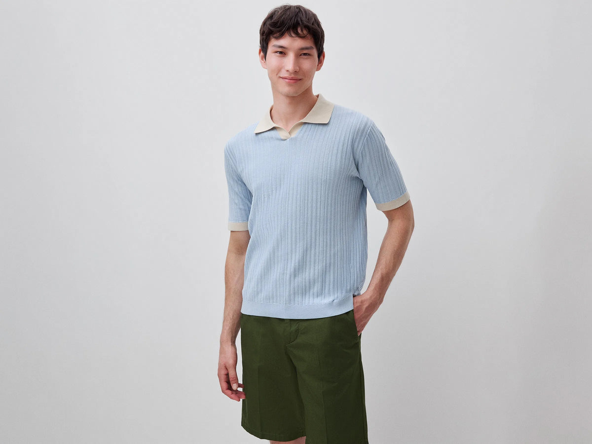 Benetton Light blue Men Ribbed Knit Polo Shirt SKU: 1X56U301V_12C Image 01