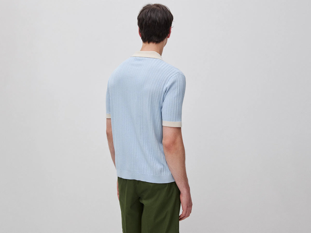 Benetton Light blue Men Ribbed Knit Polo Shirt SKU: 1X56U301V_12C Image 02