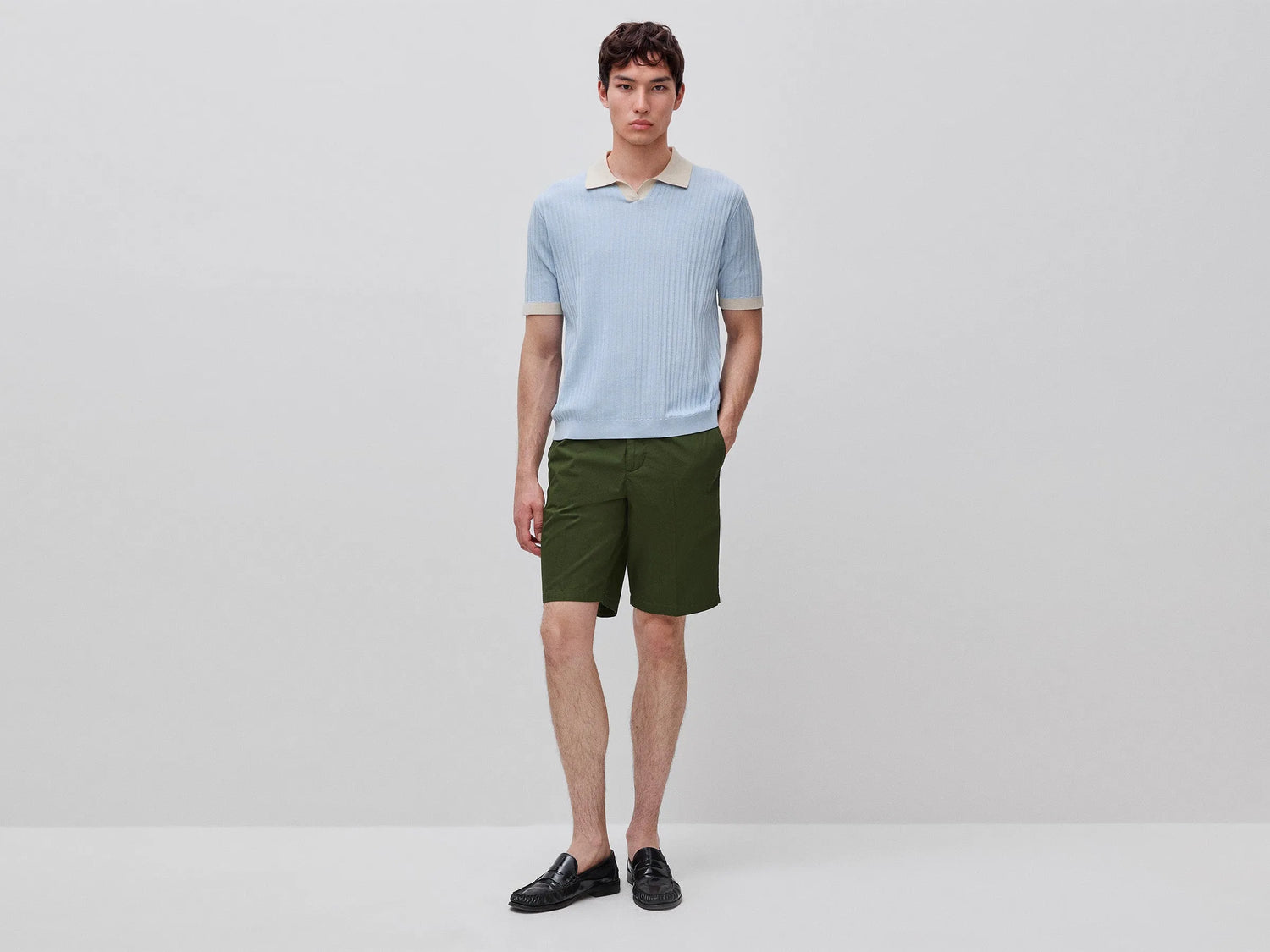 Benetton Light blue Men Ribbed Knit Polo Shirt SKU: 1X56U301V_12C Image 03