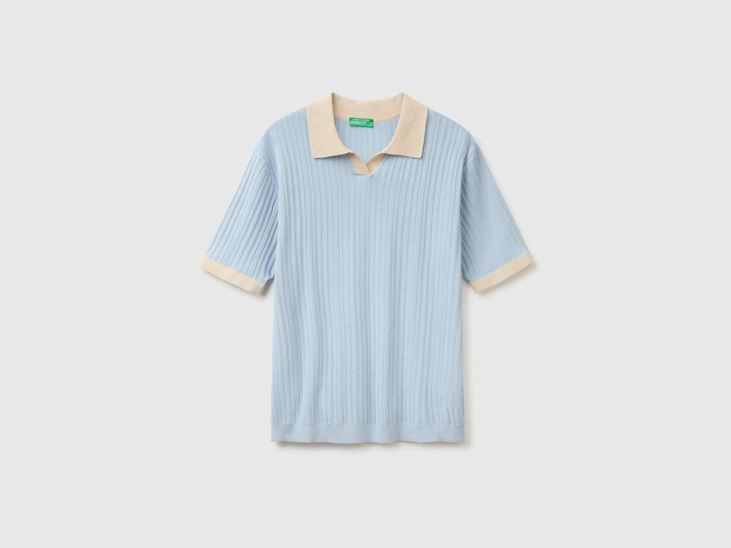 Benetton Light blue Men Ribbed Knit Polo Shirt SKU: 1X56U301V_12C Image 05