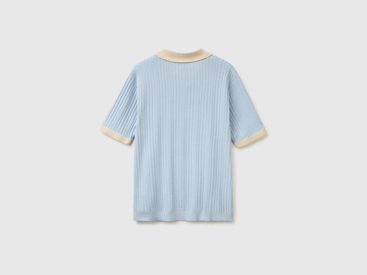 Benetton Light blue Men Ribbed Knit Polo Shirt SKU: 1X56U301V_12C Image 06