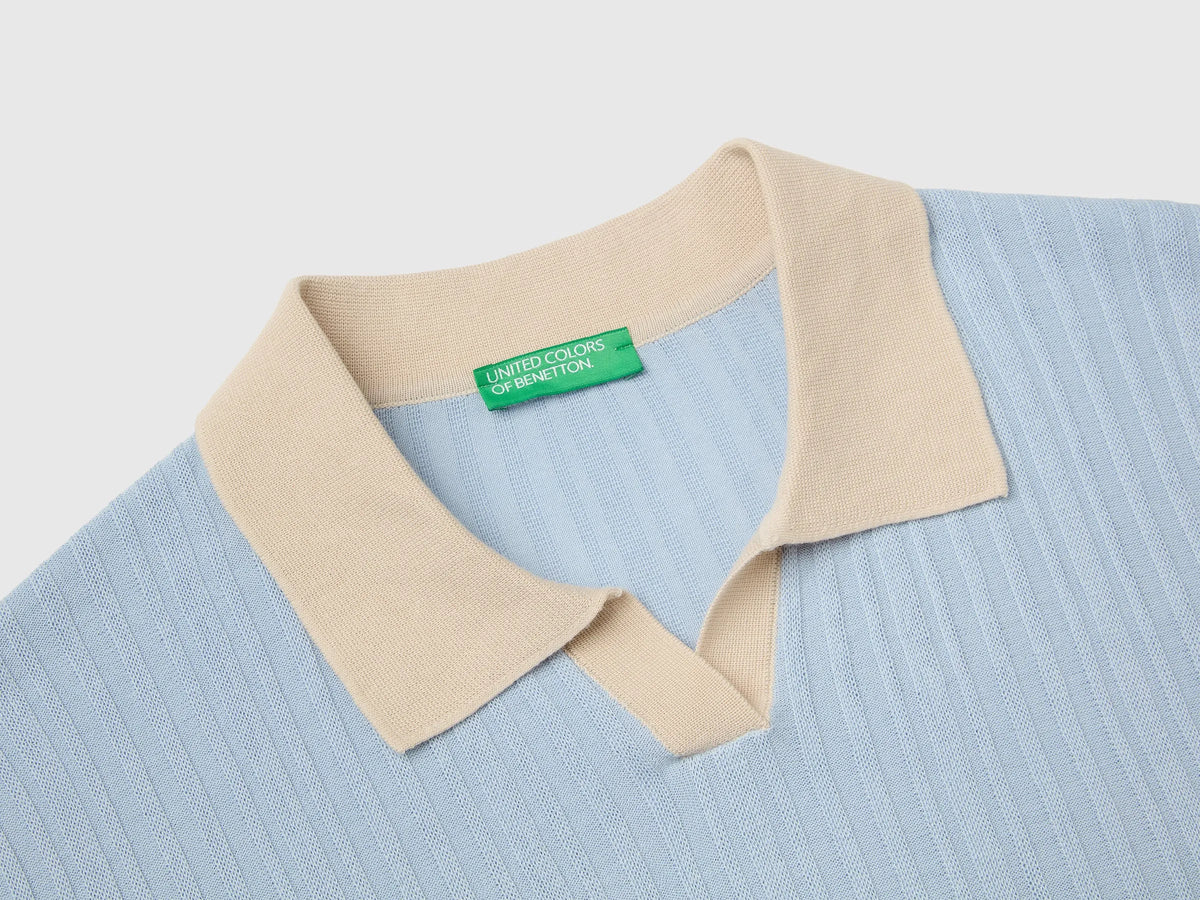 Benetton Light blue Men Ribbed Knit Polo Shirt SKU: 1X56U301V_12C Image 07