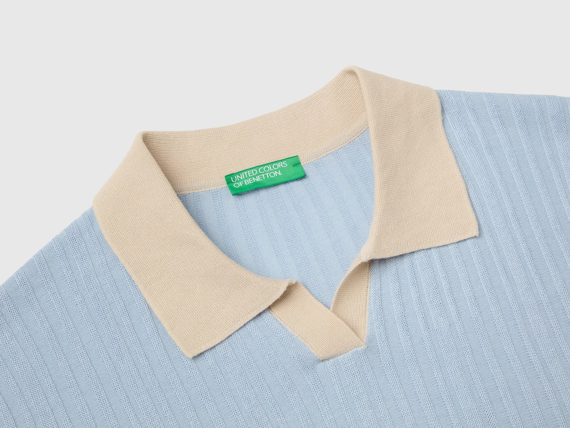 Benetton Light blue Men Ribbed Knit Polo Shirt SKU: 1X56U301V_12C Image 07