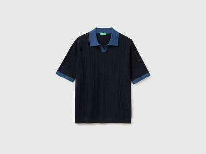 Benetton Blue Men Ribbed Knit Polo Shirt SKU: 1X56U301V_3C1 Image 01
