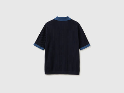 Benetton Blue Men Ribbed Knit Polo Shirt SKU: 1X56U301V_3C1 Image 02