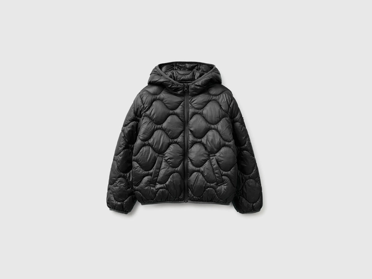 Benetton Black Girls Padded Jacket with Hood SKU: 21INCN07F_100 Image 01