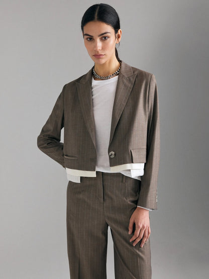 Sisley Brown Women Striped Cropped Blazer SKU: 21Q6LW041_901 Image 03