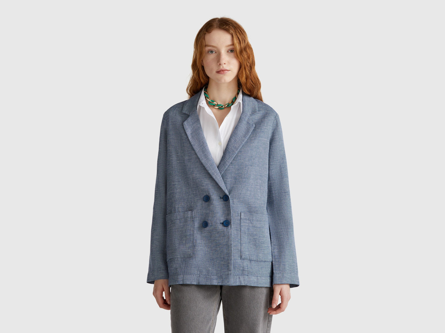 Benetton_Double-Breasted Jacket in Linen Blend_265XDW035_903_01