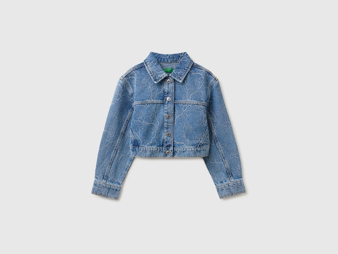 Benetton Blue Girls Embroidered Denim Crop Jacket SKU: 2985CN07D_901 Image 01