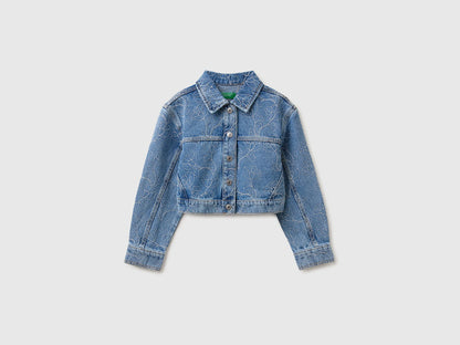 Benetton Blue Girls Embroidered Denim Crop Jacket SKU: 2985CN07D_901 Image 01