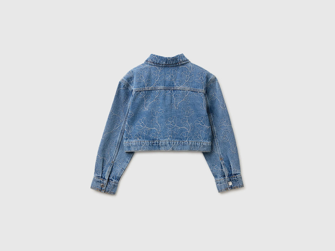 Benetton Blue Girls Embroidered Denim Crop Jacket SKU: 2985CN07D_901 Image 02